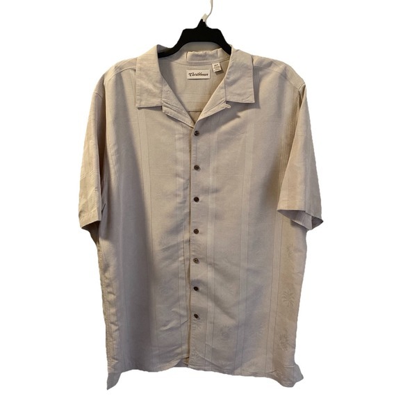 Caribbean Other - Caribbean‎ Shirt Sz 2XLT Tan Cream Wood Button Modal Blend Tropical Hawaiian